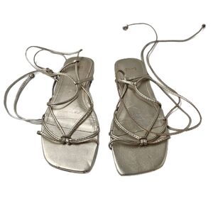 Marc Fisher Acer Gold Metallic Strappy Wrap Flat Sandals Womens Size 6.5